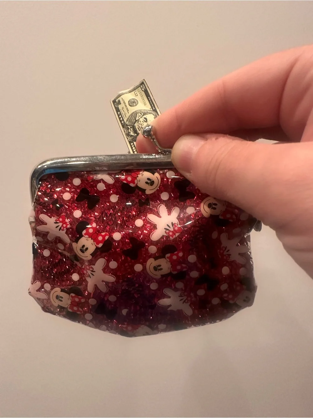 Disney Minnie Mouse Red Glitter Kiss-Lock Coin Purse Y2K Sparkle Wallet Vintage
